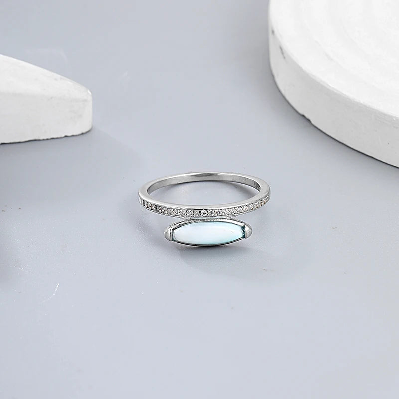 Larimar Elongated Geometric Cocktail Ring in 925 Sterling Silver