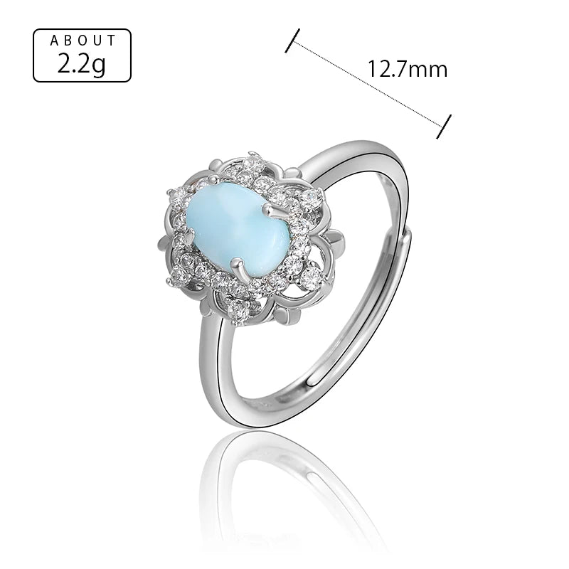 Larimar Halo Flower Ring, 925 Sterling Silver