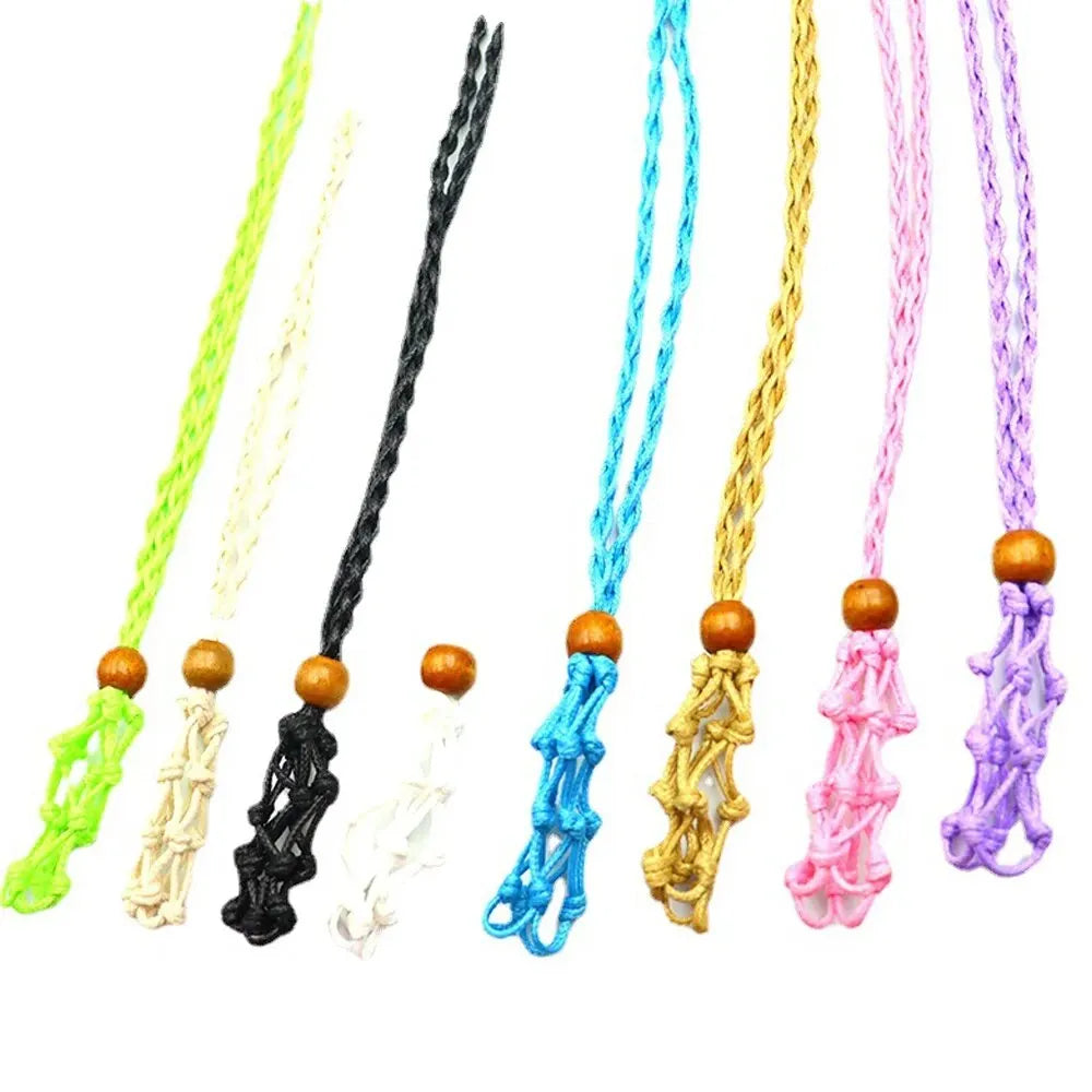 Macramé Mesh Pocket Crystal Necklace Cord | Adjustable Braided Pendant Holder