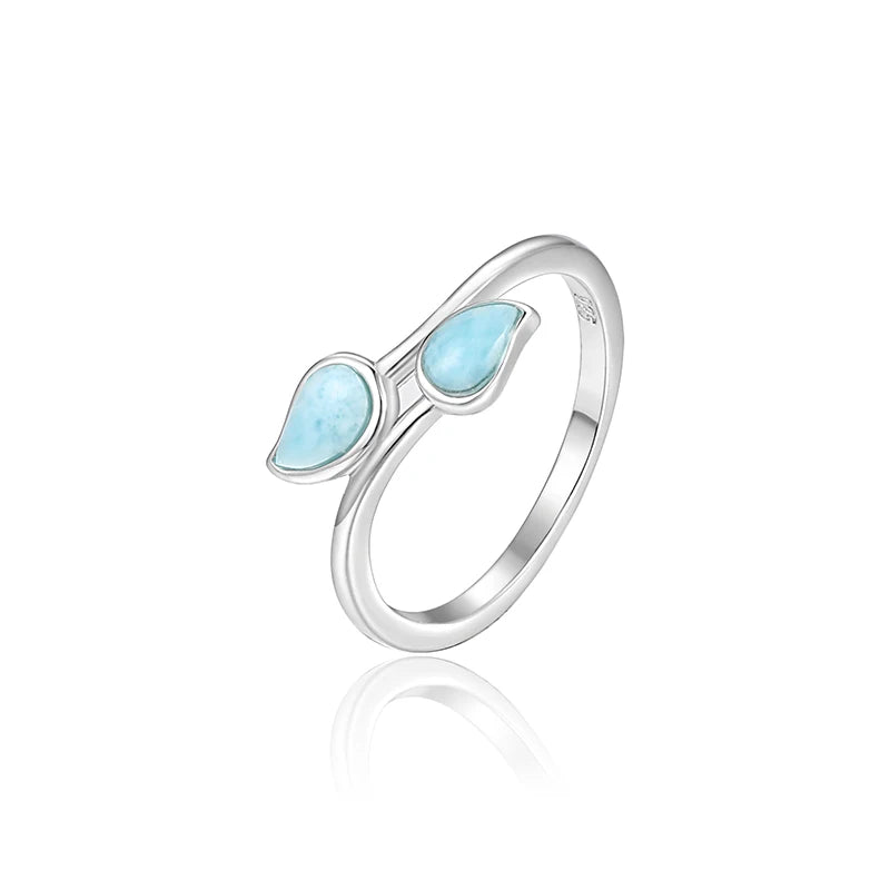 Larimar Two Stone Duo Ring in 925 Sterling Silver