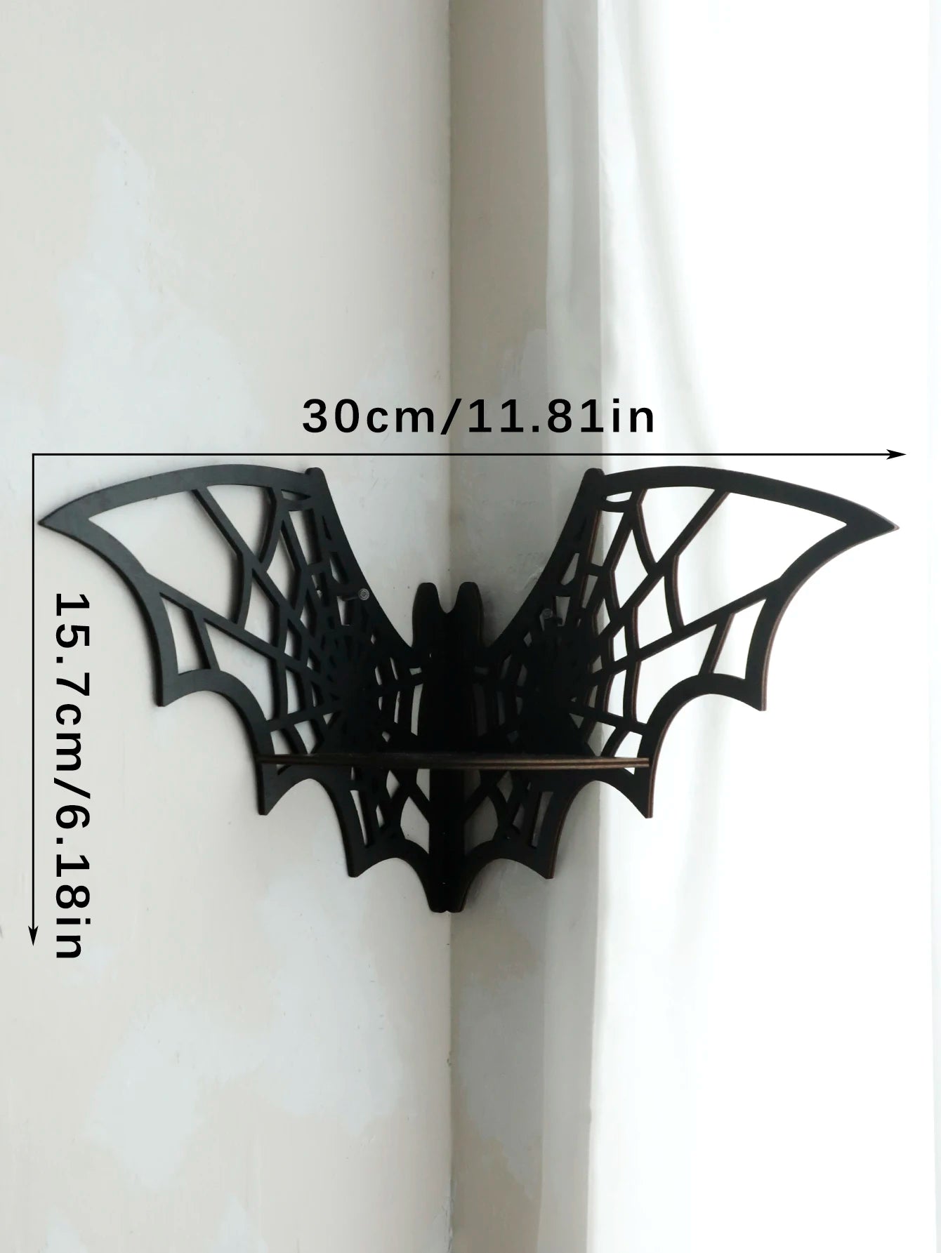 Gothic Bat Wall Shelf – Wooden Moon & Crystal Floating Display