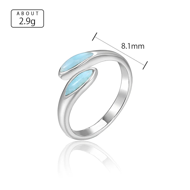 Larimar Leaf Wrap Ring, 925 Sterling Silver
