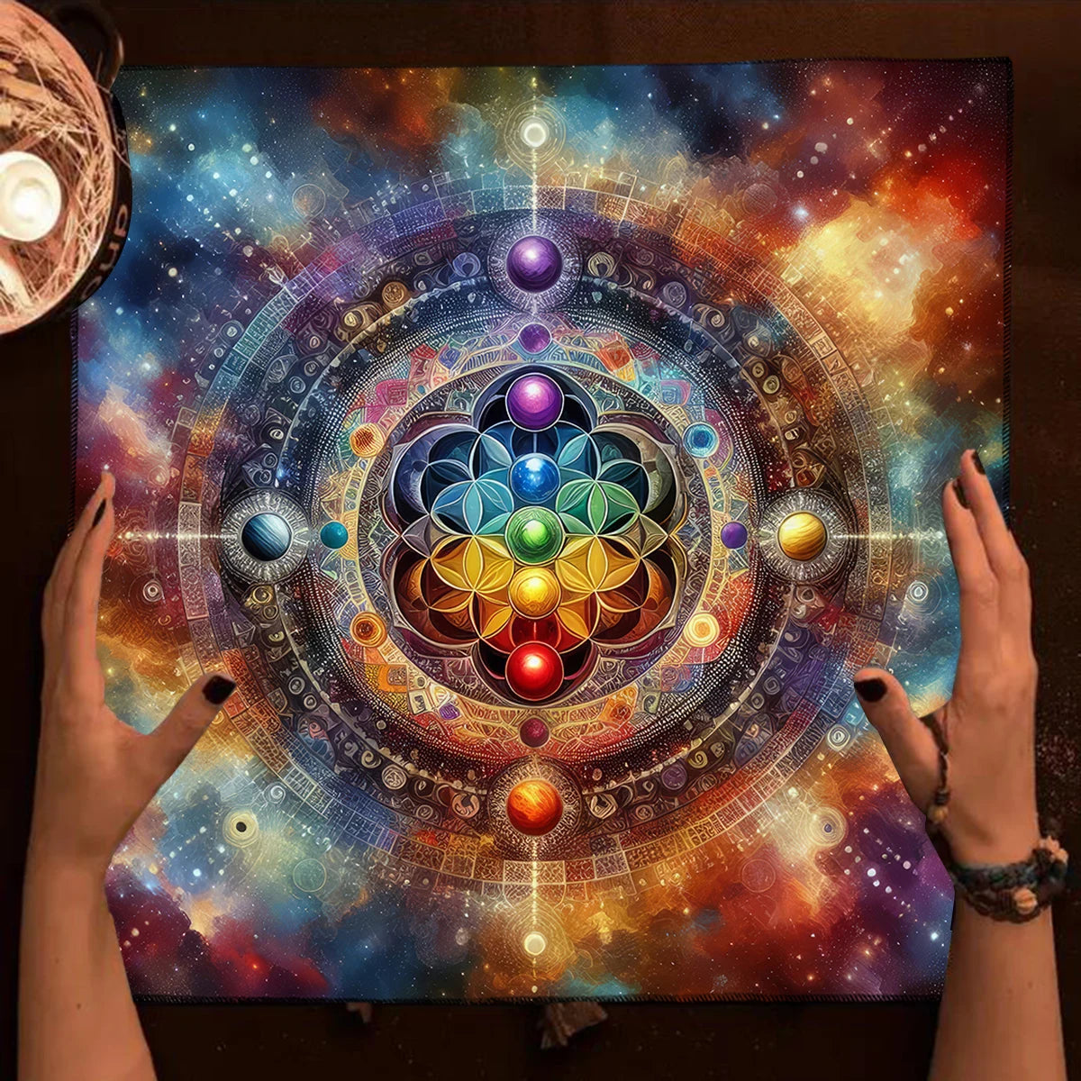 Psychedelic Flower of Life Chakra Altar Cloth — Tarot & Divination Mat