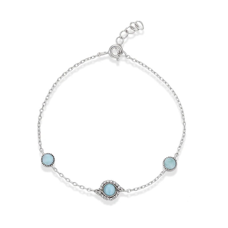 Larimar Three-Stone Chain Bracelet, 925 Sterling Silver