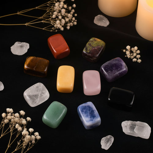 10-Piece Tumbled Crystal Healing Stone Set | Chakra Reiki Gemstones in Gift Box