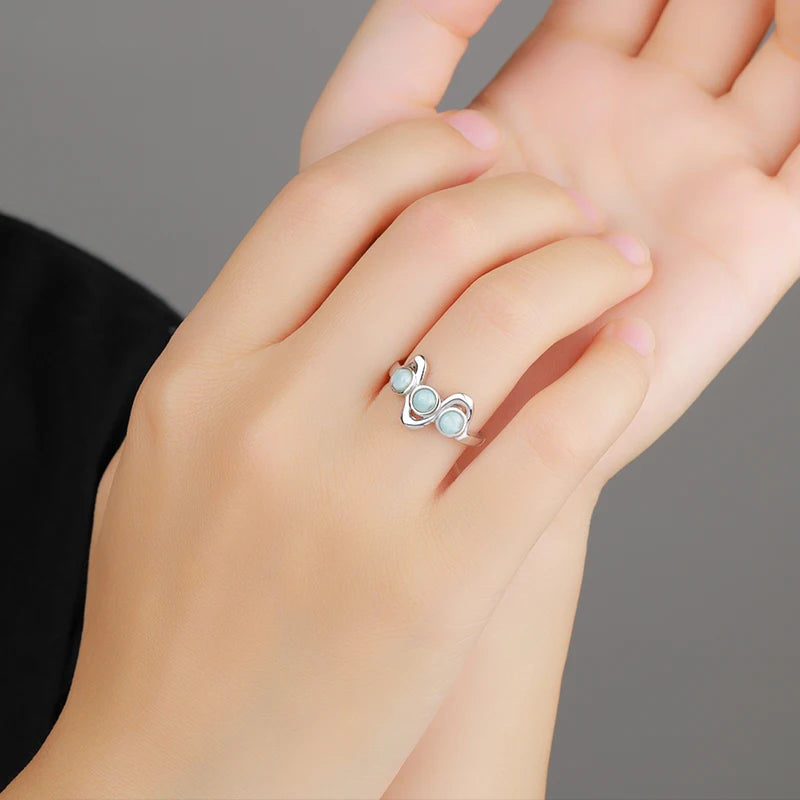 Larimar Cluster 925 Sterling Silver Ring