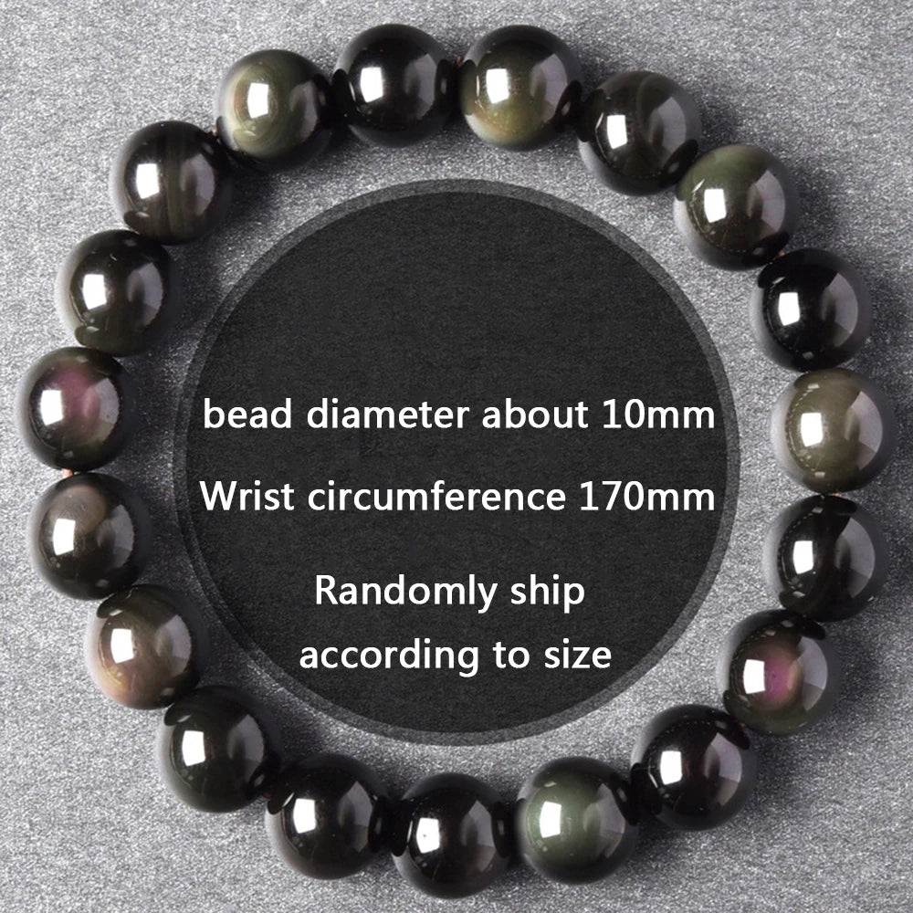 Rainbow Eye Obsidian Bracelet — Natural Crystal Bead Bracelet (6–18mm)