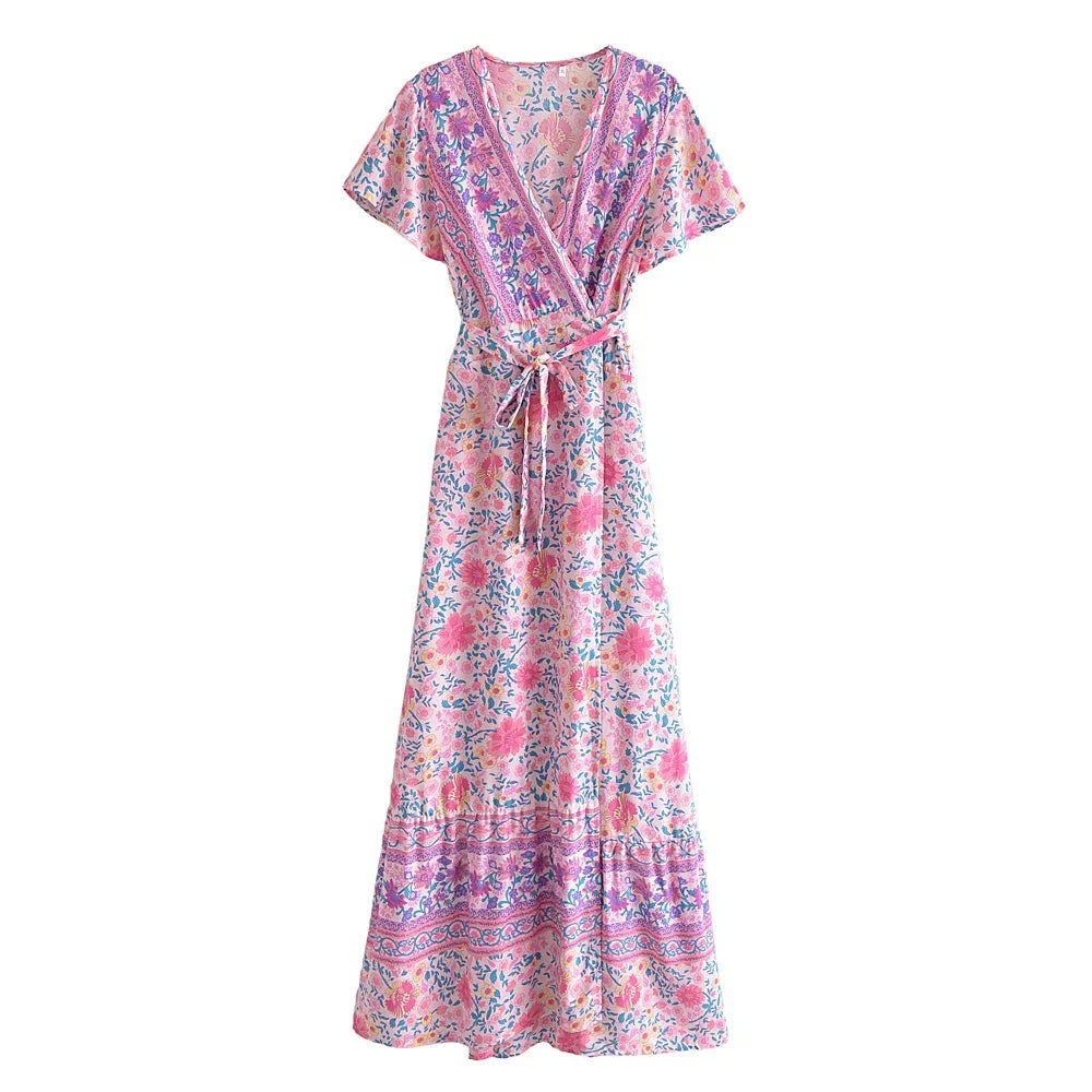 Floral Batwing Sleeve Boho Maxi Dress