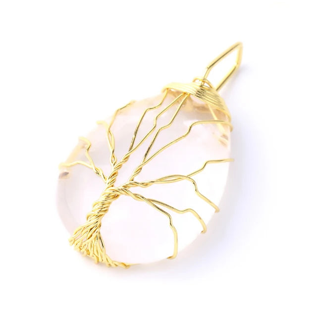 Tree of Life Crystal Necklace — Wire-Wrapped Natural Stone Pendant