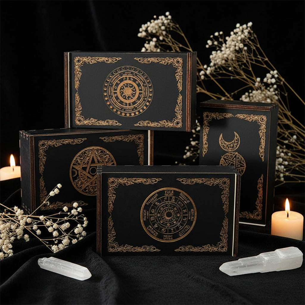 Black Lacquered Tarot Box with Gold Sacred Symbol | Choose Your Design