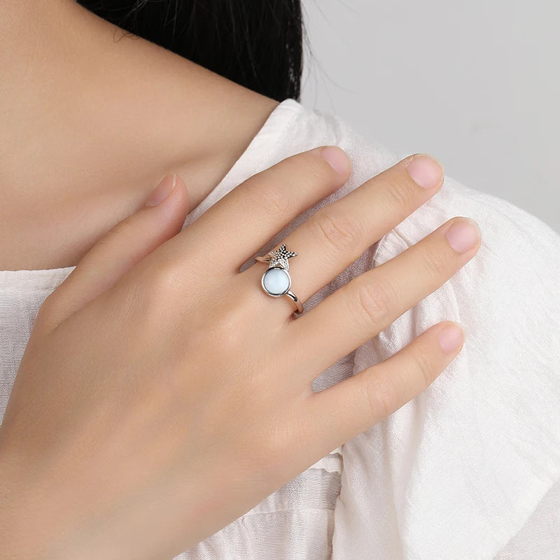 Larimar Sea Star 925 Sterling Silver Ring