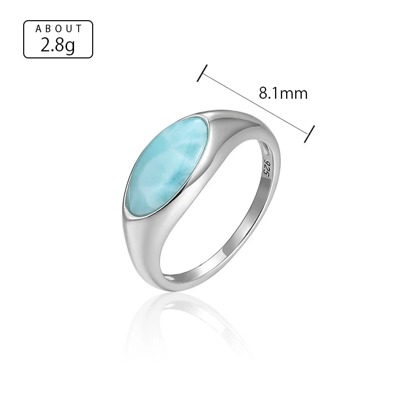 Larimar Oval Bezel Ring in 925 Sterling Silver