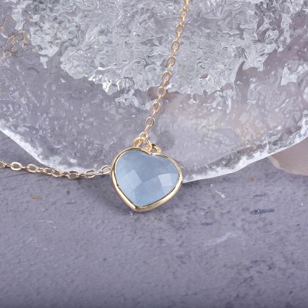 Aquamarine Heart Pendant Necklace | Natural Gemstone