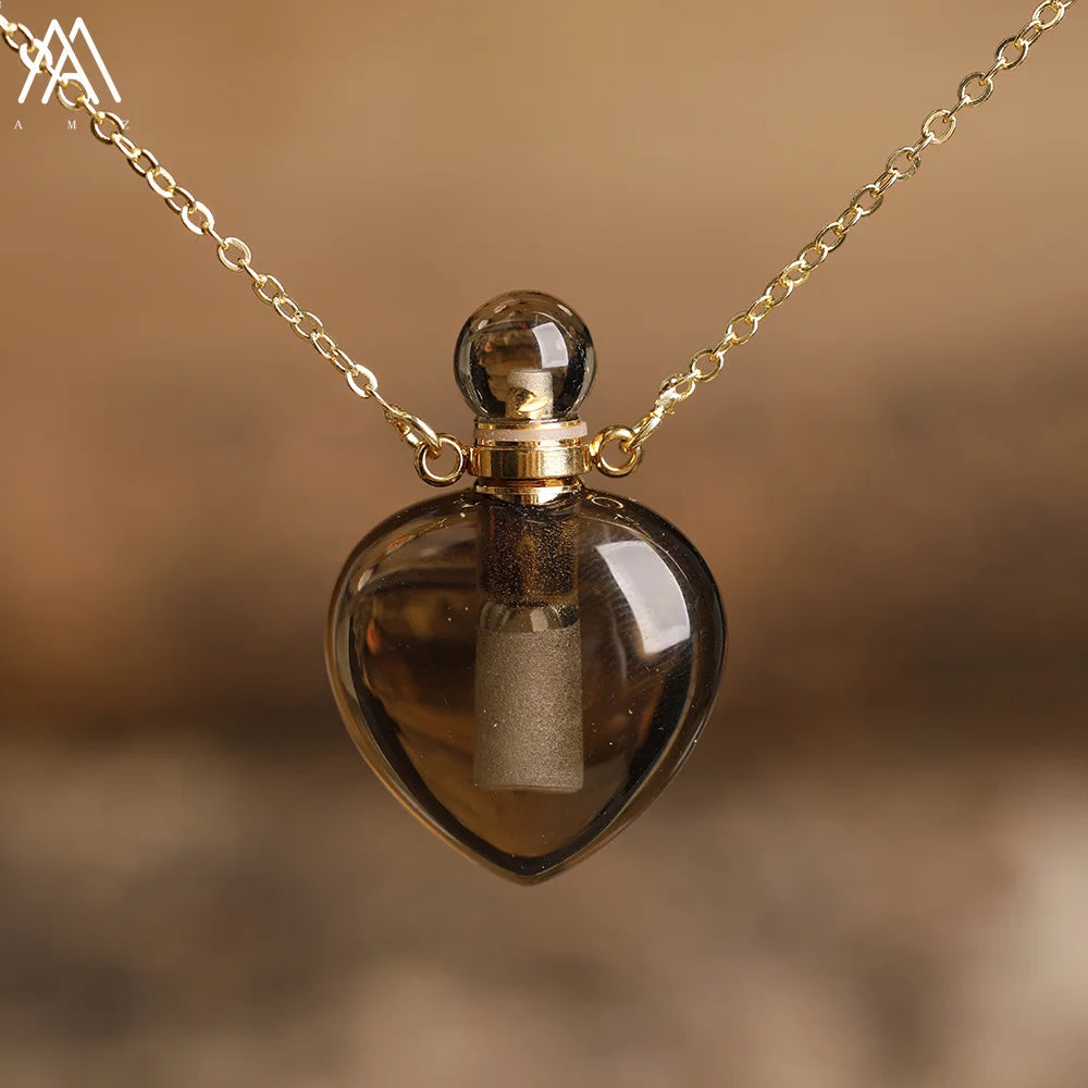 Natural Gemstone Perfume Bottle Pendant Necklace — Crystal Healing Jewelry