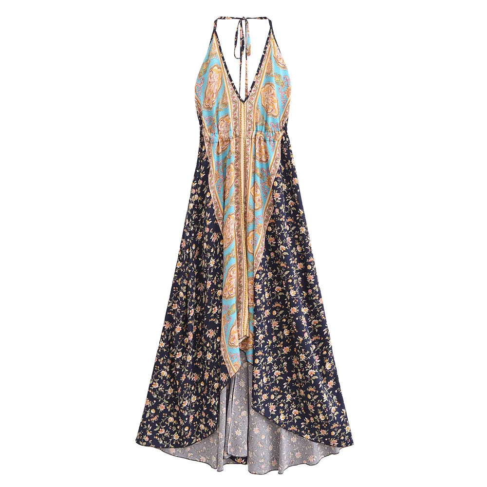 Bohemian Floral Open-Back High-Low Dress