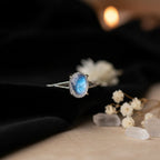 Oval Moonstone Ring – Platinum-Plated Open Band, Adjustable