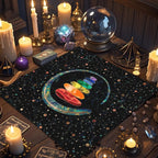 Chakra Crystal Tower Altar Cloth — Spiritual Energy Grid Tarot Mat