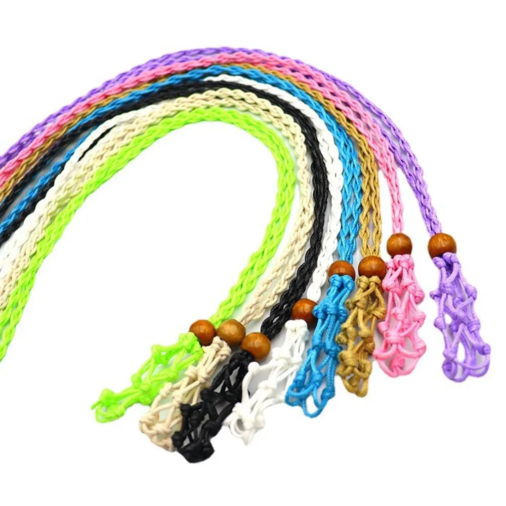 Macramé Mesh Pocket Crystal Necklace Cord | Adjustable Braided Pendant Holder