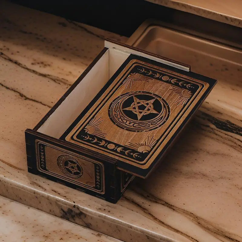 Wooden Tarot Card Storage Box | Engraved Sliding Lid | Choose Your Design