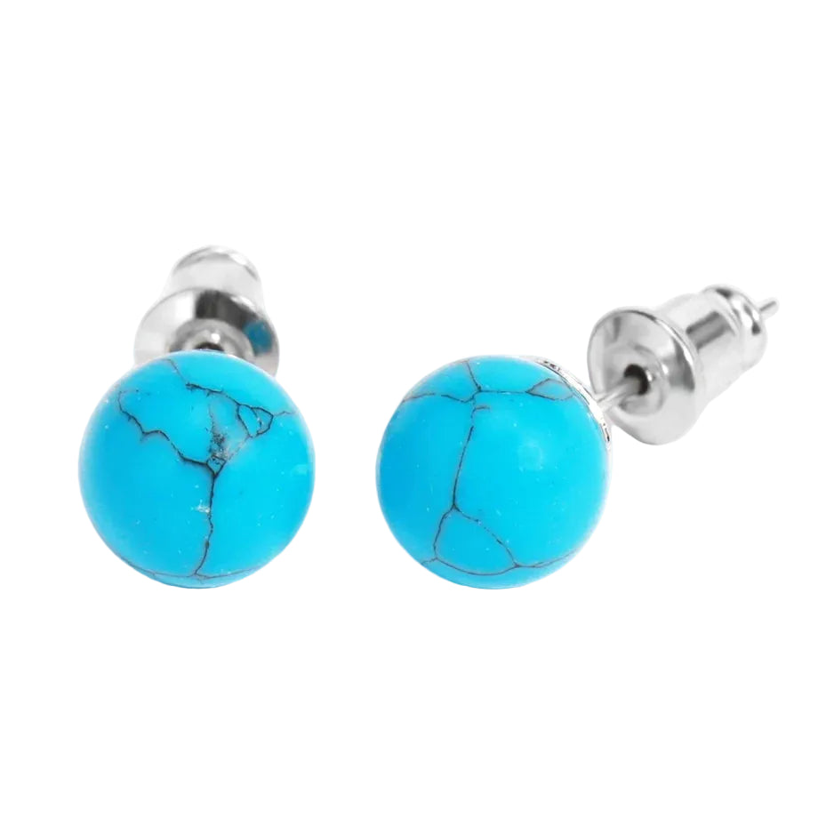 Natural Gemstone Stud Earrings — 8mm Crystal Ball Studs | 16 Healing Stones