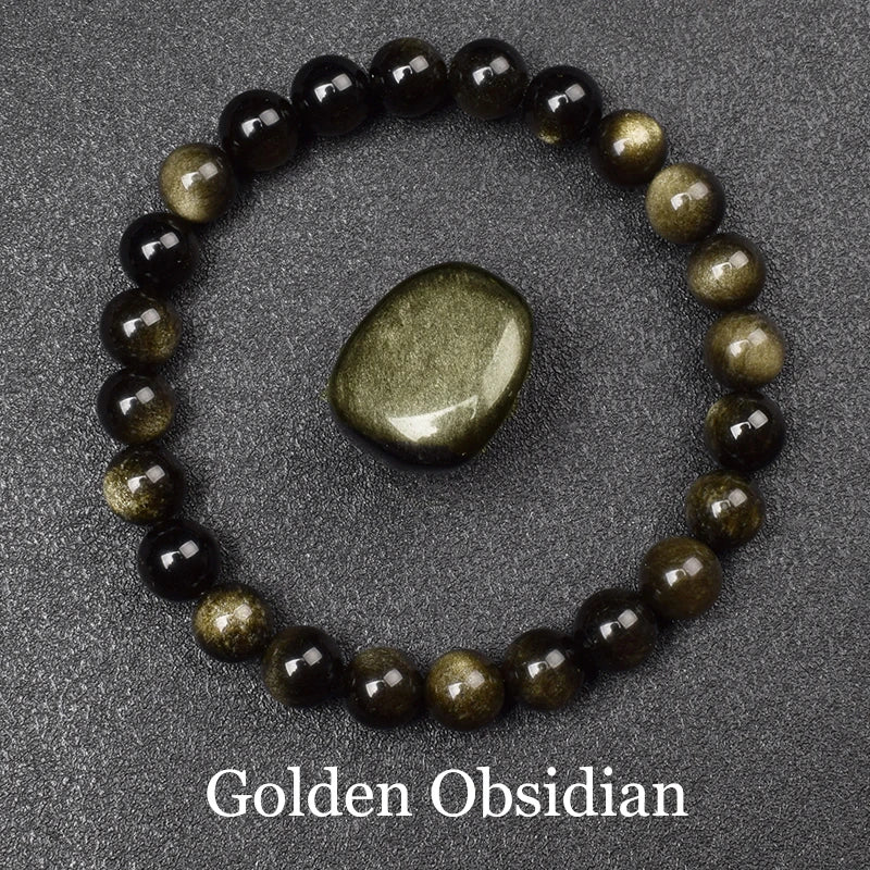 Golden & Silver Obsidian Crystal Bracelet — Protection & Grounding