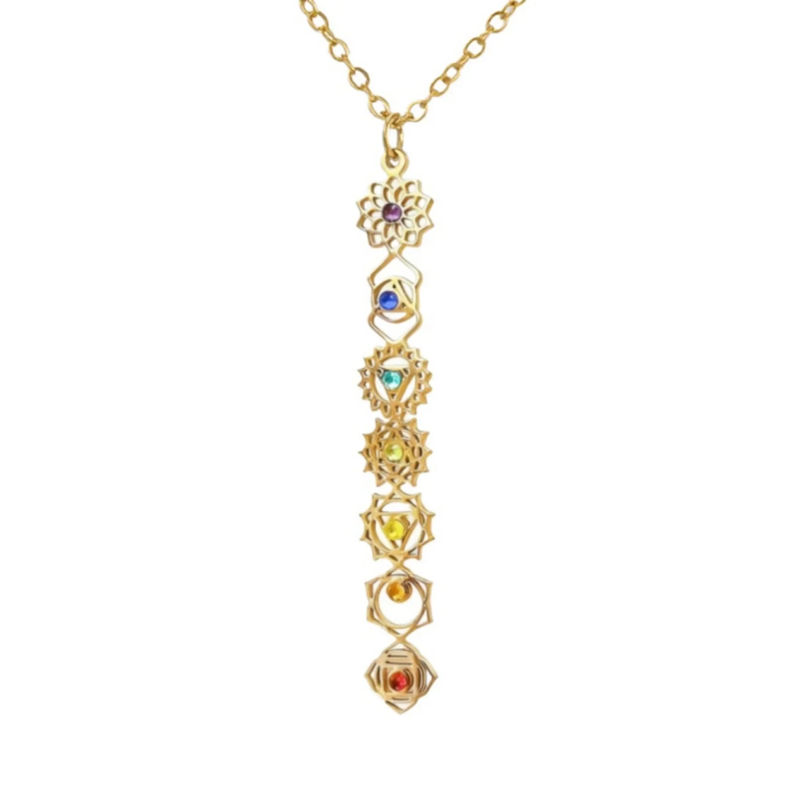 7 Chakra Pendant Necklace – Colorful Stone Stainless Steel