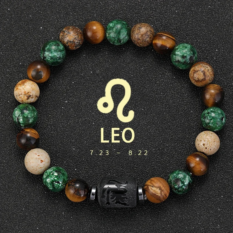 Zodiac Sign Natural Stone Bracelet | 12 Signs | Tiger Eye & Gemstone Beads