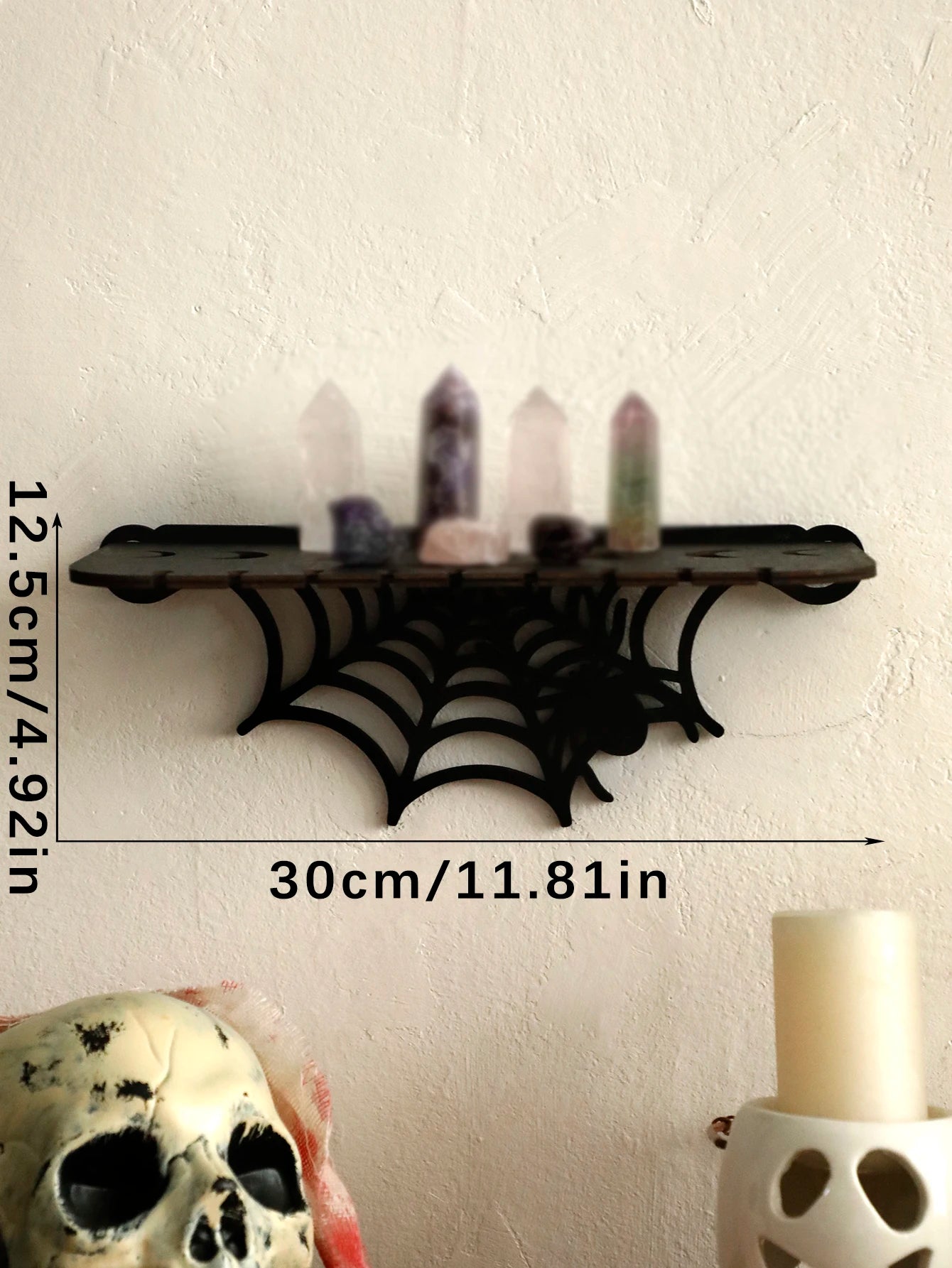 Gothic Bat Wall Shelf – Wooden Moon & Crystal Floating Display