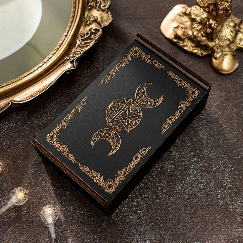 Black Lacquered Tarot Box with Gold Sacred Symbol | Choose Your Design