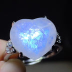 Heart Moonstone Ring – 925 Sterling Silver, Adjustable