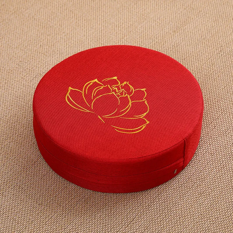 Round Lotus Meditation Zafu Cushion | Linen Floor Pillow for Yoga & Ritual