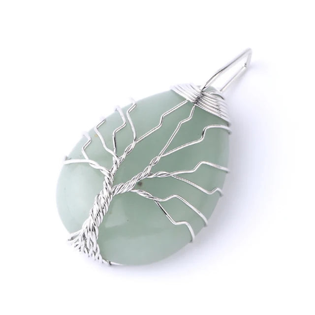 Tree of Life Crystal Necklace — Wire-Wrapped Natural Stone Pendant