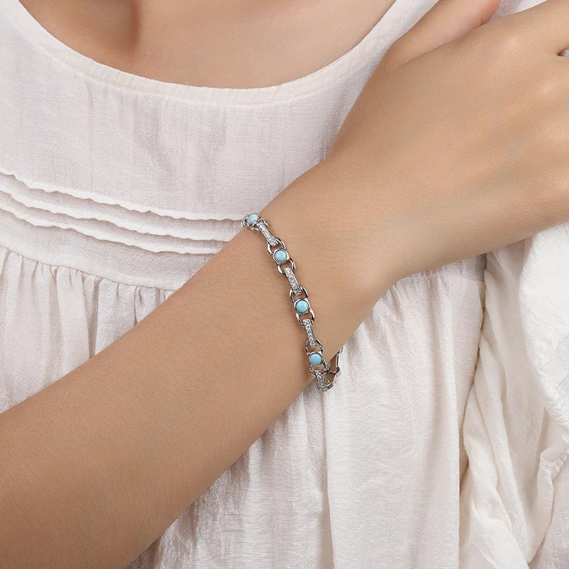Larimar Beaded Chain Bracelet, 925 Sterling Silver
