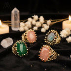 18K Gold-Plated Natural Gemstone Statement Ring – Healing Crystal Jewelry