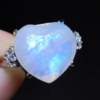 Heart Moonstone Ring – 925 Sterling Silver, Adjustable