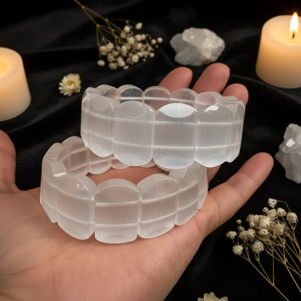 Selenite Stone Bead Bracelet – Natural Crystal Healing Bracelet