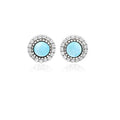 Larimar Round Halo 925 Sterling Silver Stud Earrings
