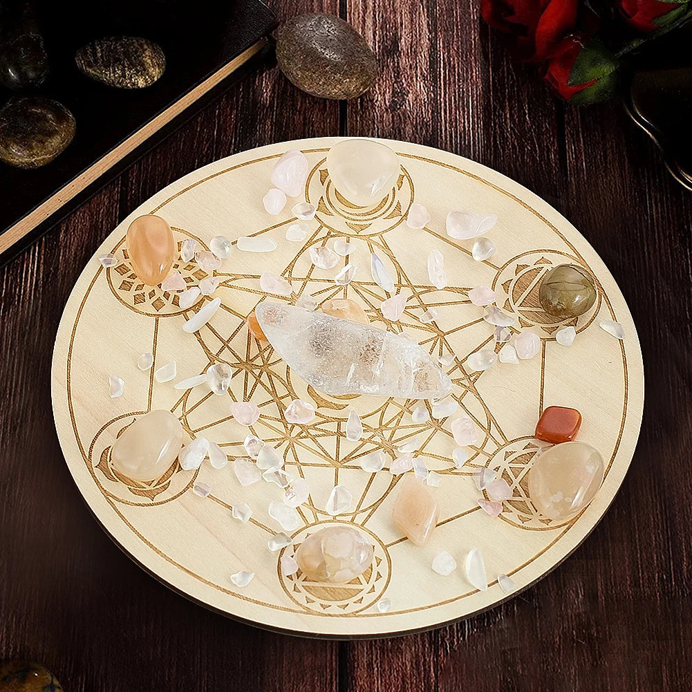 Metatron's Cube Crystal Grid Board | Sacred Geometry Wood Altar Plate