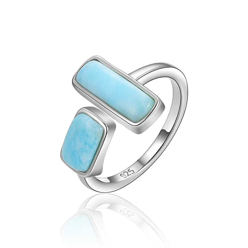 Double Bar Larimar Ring in 925 Sterling Silver