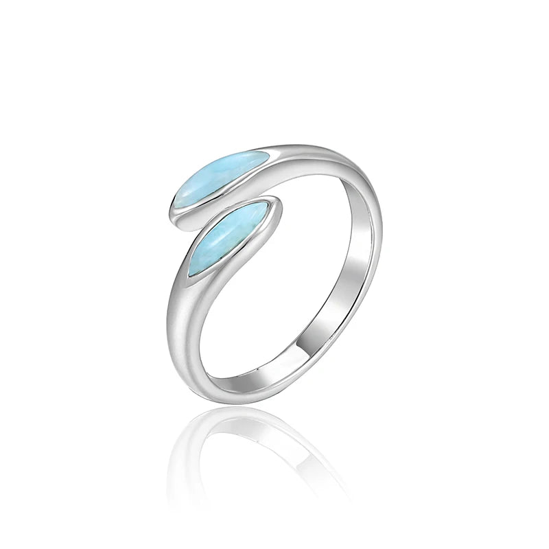 Larimar Leaf Wrap Ring, 925 Sterling Silver