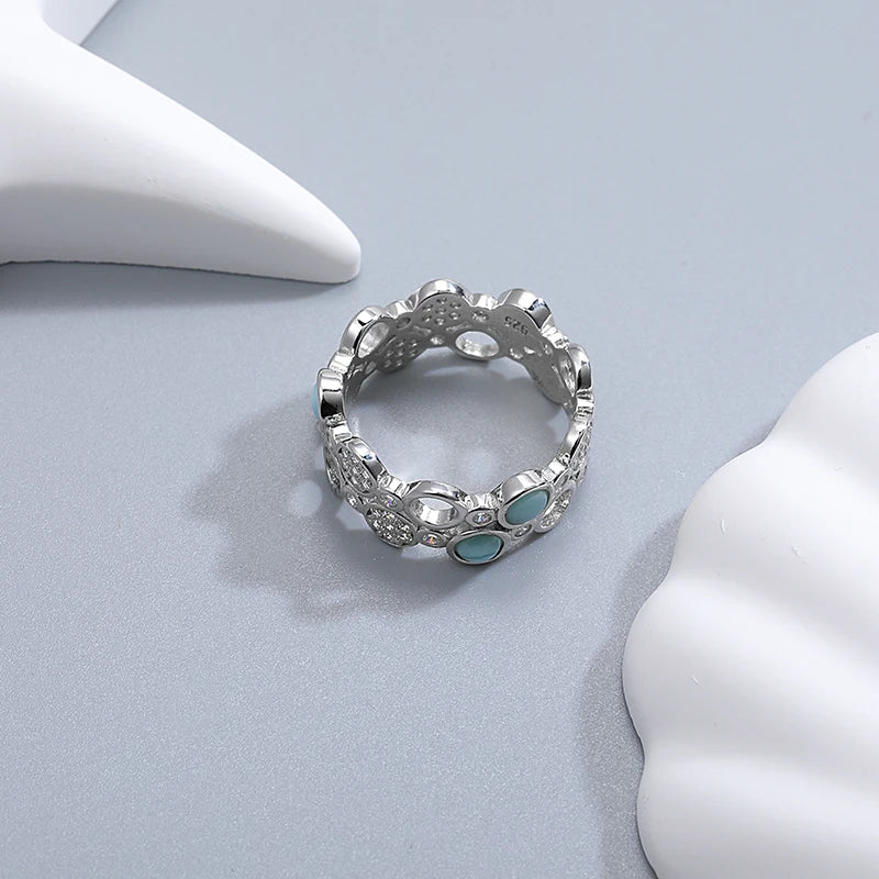 Larimar Circle Band Ring in 925 Sterling Silver