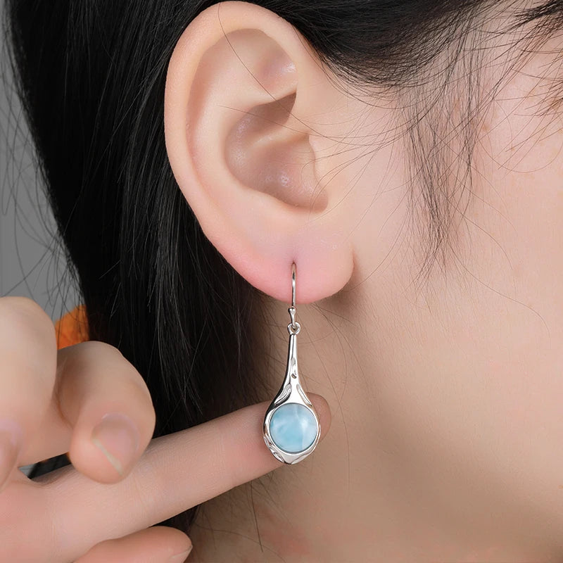 Larimar Round Drop Earrings, Open Silver Frame