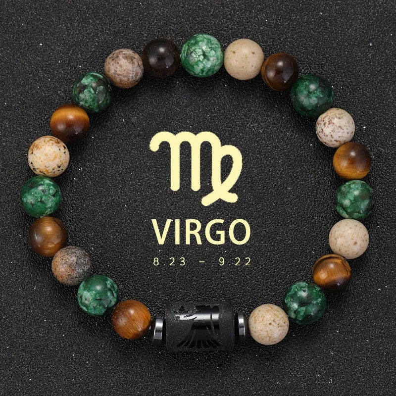 Zodiac Sign Natural Stone Bracelet | 12 Signs | Tiger Eye & Gemstone Beads