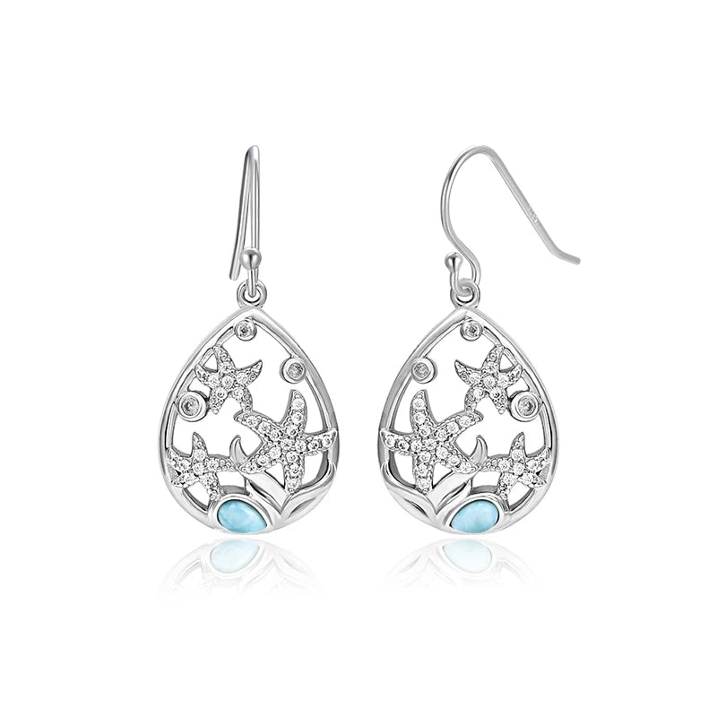 Larimar Openwork Teardrop Earrings in 925 Sterling Silver