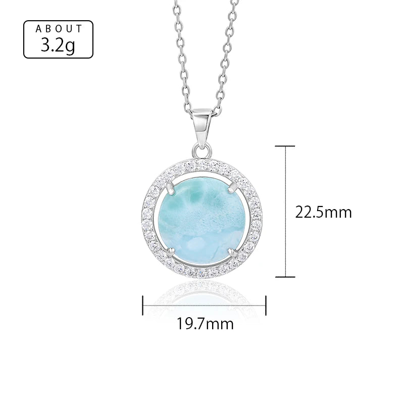 Larimar Halo Pendant Necklace in 925 Sterling Silver