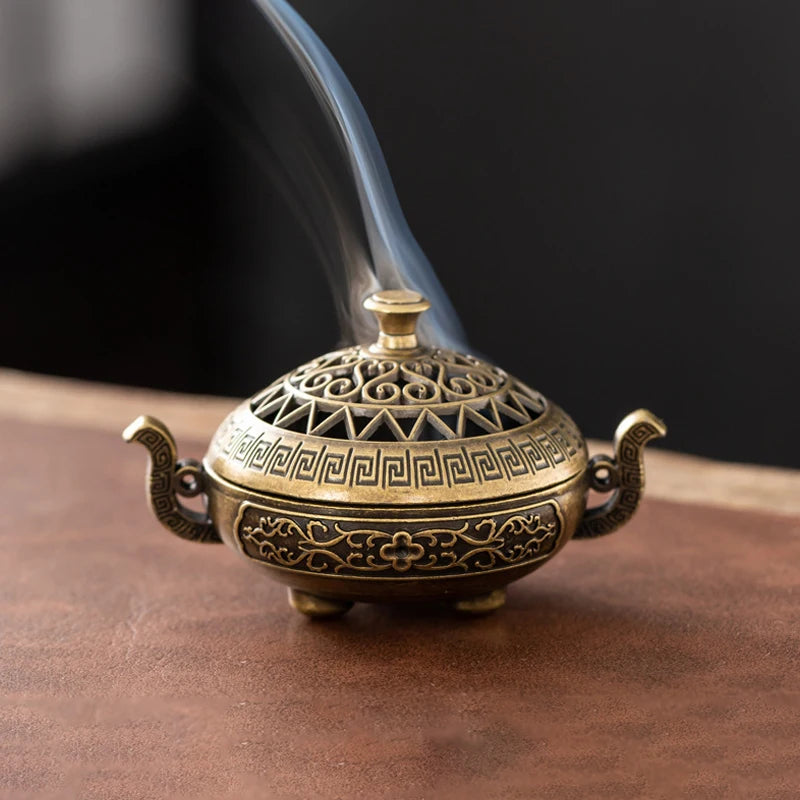 Vintage Alloy Incense Burner — Hollow Three-Legged Censer