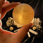 Natural Citrine Calcite Quartz Crystal Sphere — Healing Gemstone Ball with Wood Bracket