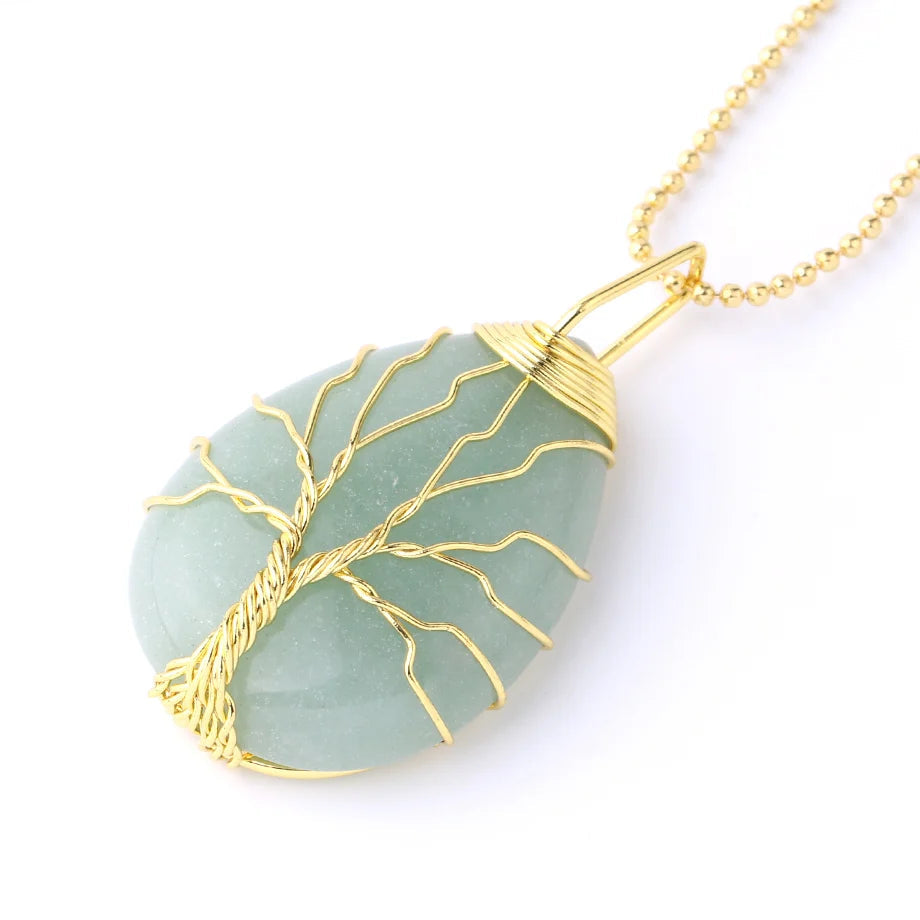 Tree of Life Crystal Necklace — Wire-Wrapped Natural Stone Pendant