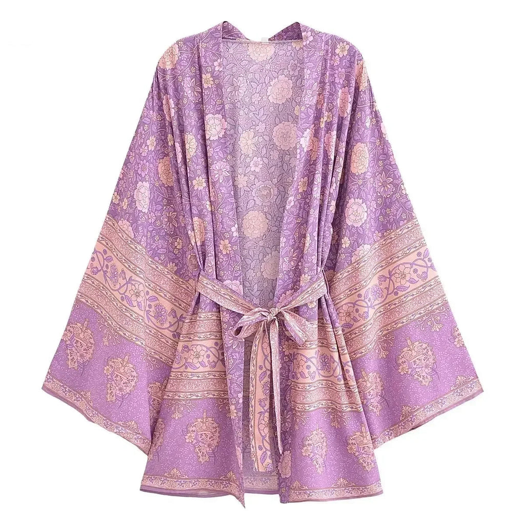 Boho Floral Batwing Short Kimono Robe