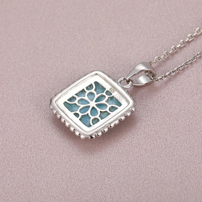 Larimar Rectangular Silver Pendant Necklace